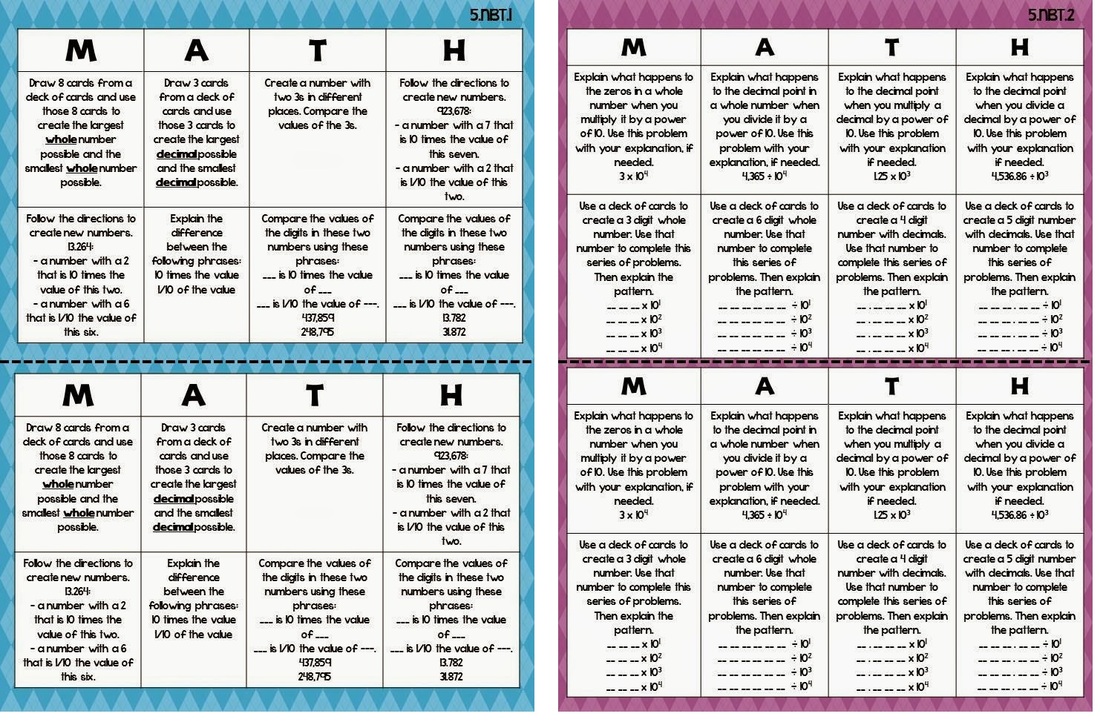 Math Choice Board Bingo Card
